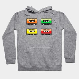 Mixtapes Pack. Set of Four Retro Cassette Mix Tapes in Vintage Colors. Slow Songs, Your Faves, Old School and Dance Tracks. (White Background) Hoodie